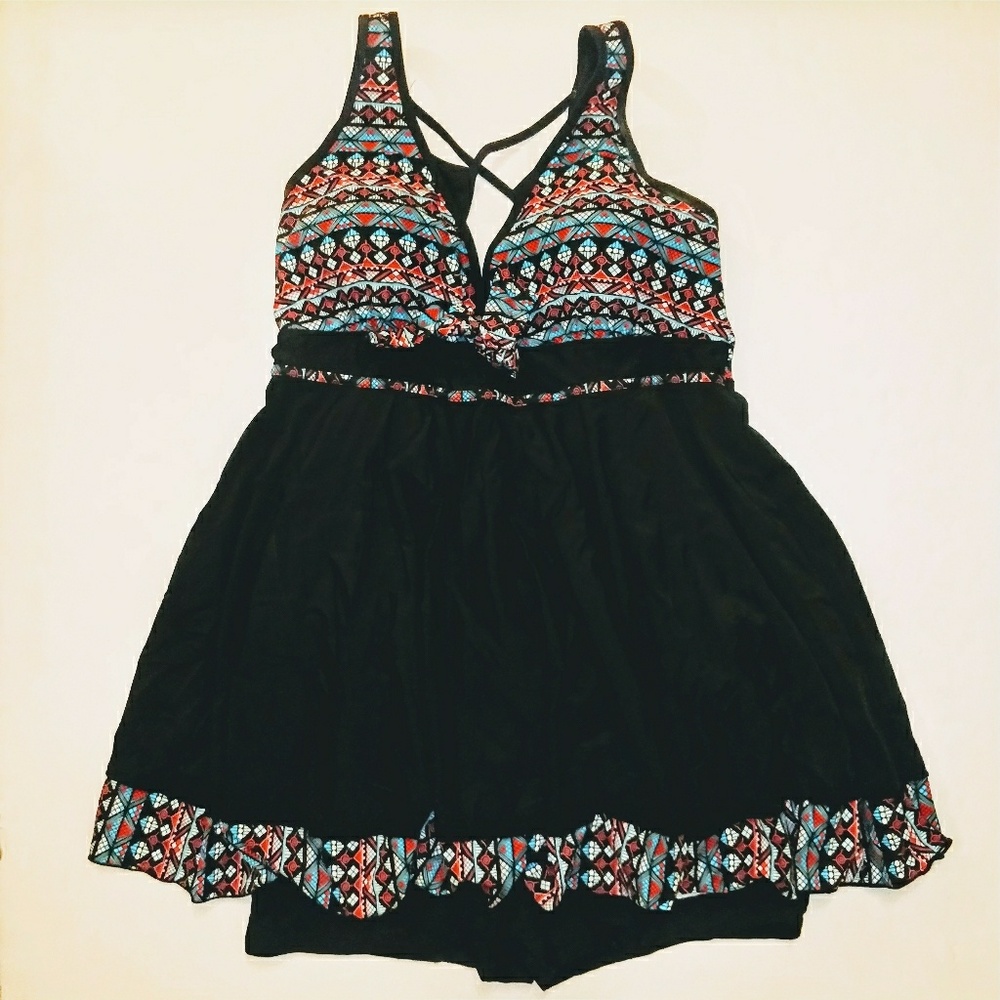 đ Plus size 1X Black Swimdress 2 pc Swim Suit - Picture 1 of 7